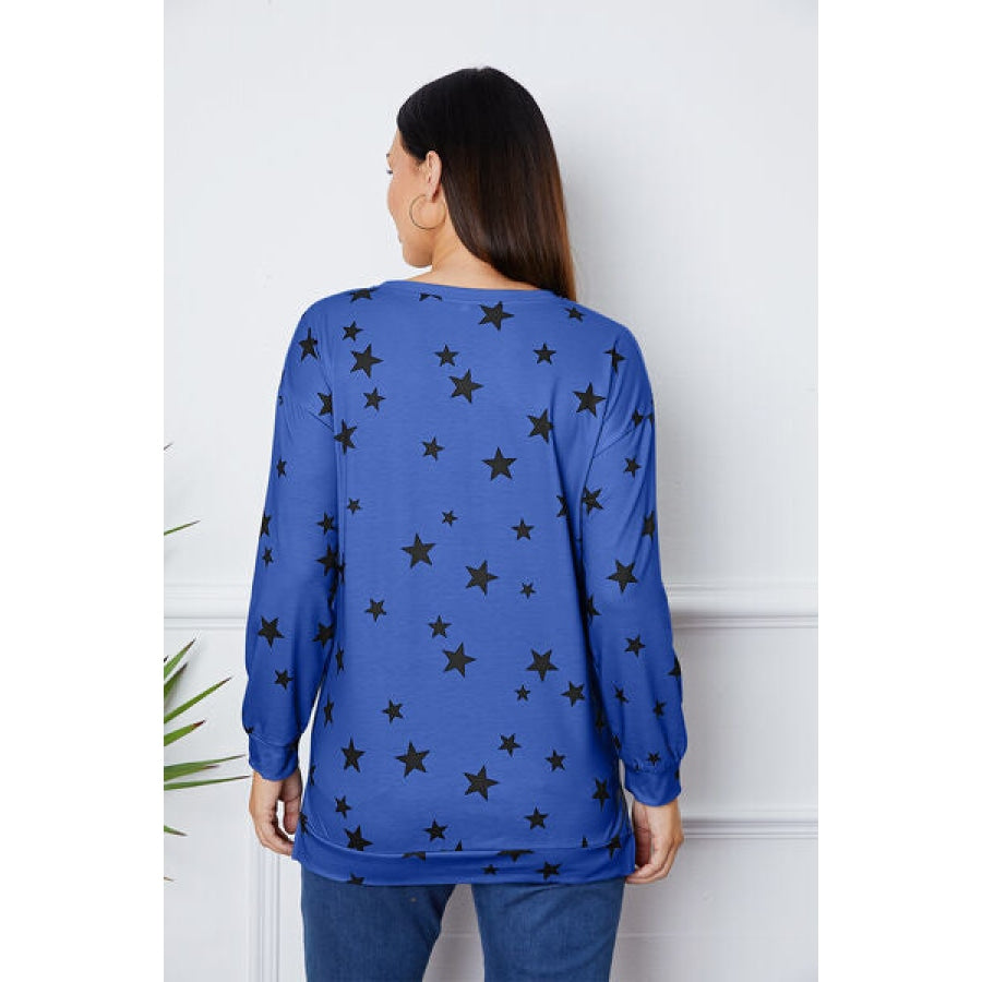 Star Print Round Neck Dropped Shoulder Sweatshirt Clothing