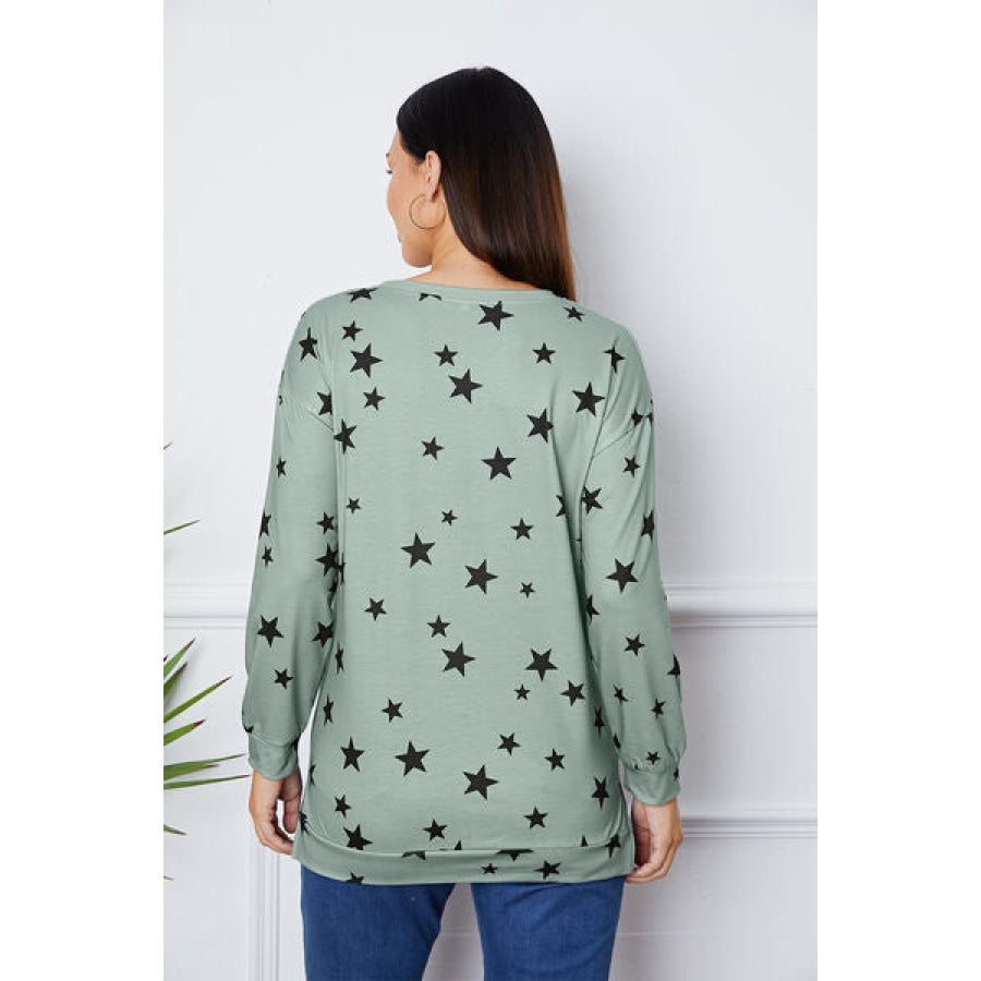 Star Print Round Neck Dropped Shoulder Sweatshirt Clothing