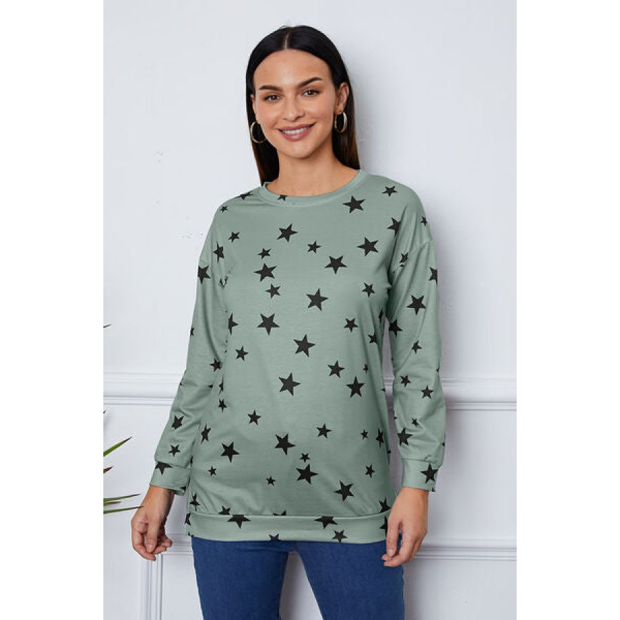 Star Print Round Neck Dropped Shoulder Sweatshirt Clothing