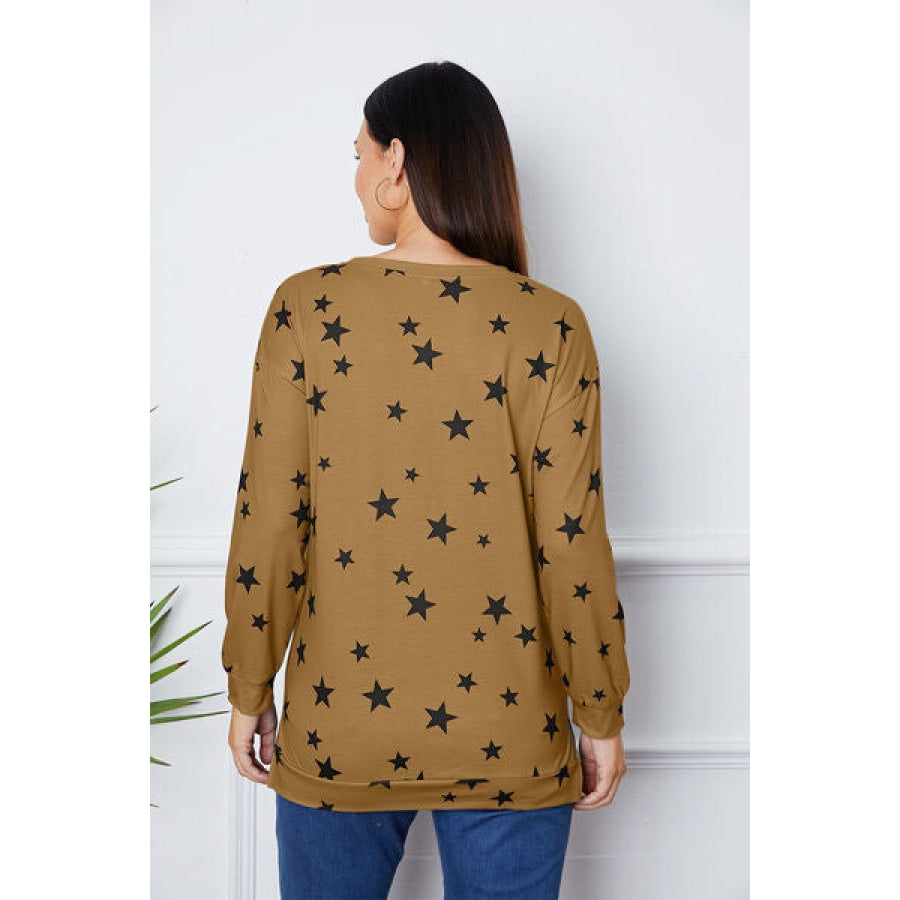 Star Print Round Neck Dropped Shoulder Sweatshirt Clothing