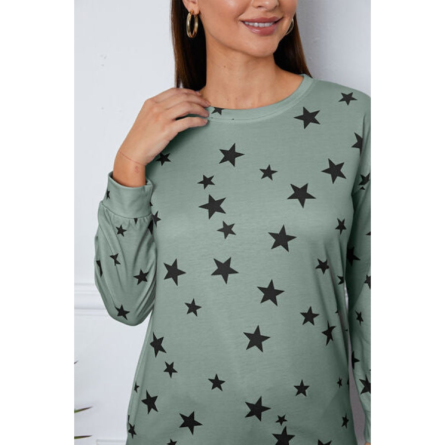 Star Print Round Neck Dropped Shoulder Sweatshirt Clothing