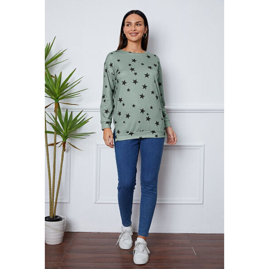 Star Print Round Neck Dropped Shoulder Sweatshirt Clothing