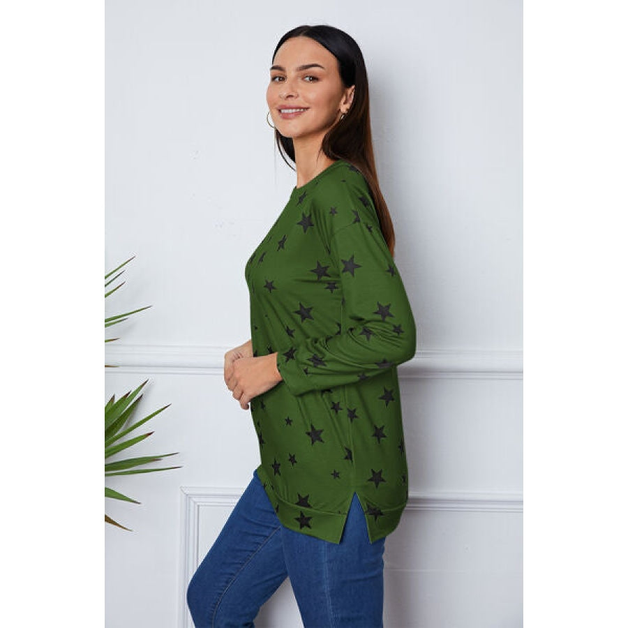 Star Print Round Neck Dropped Shoulder Sweatshirt Clothing