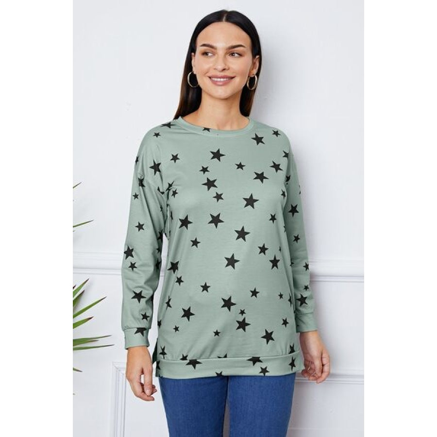 Star Print Round Neck Dropped Shoulder Sweatshirt Clothing