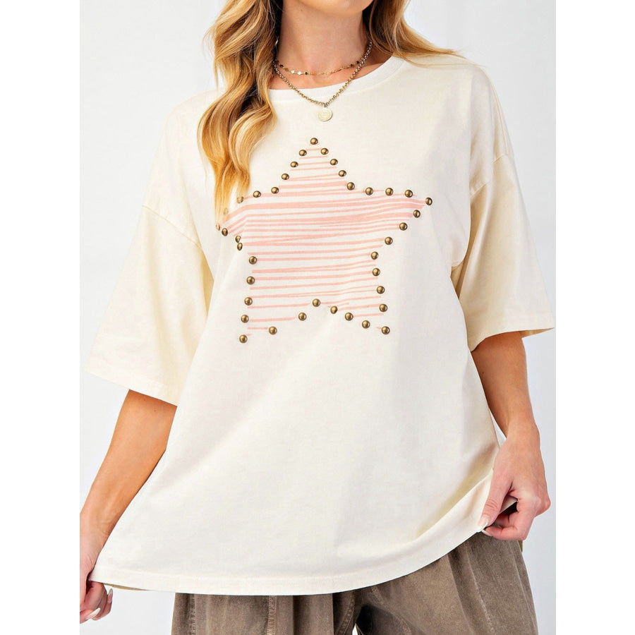 Star Print Stud Detail Cotton Jersey Top Apparel and Accessories