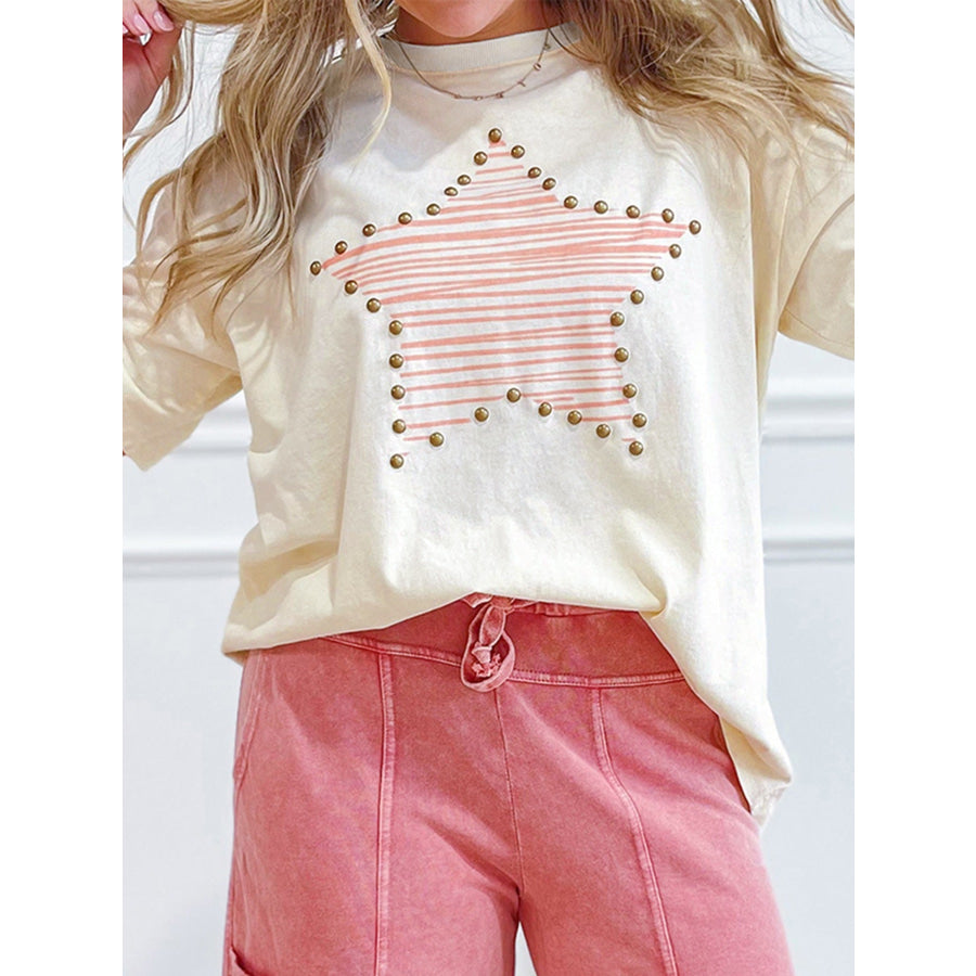 Star Print Stud Detail Cotton Jersey Top Apparel and Accessories