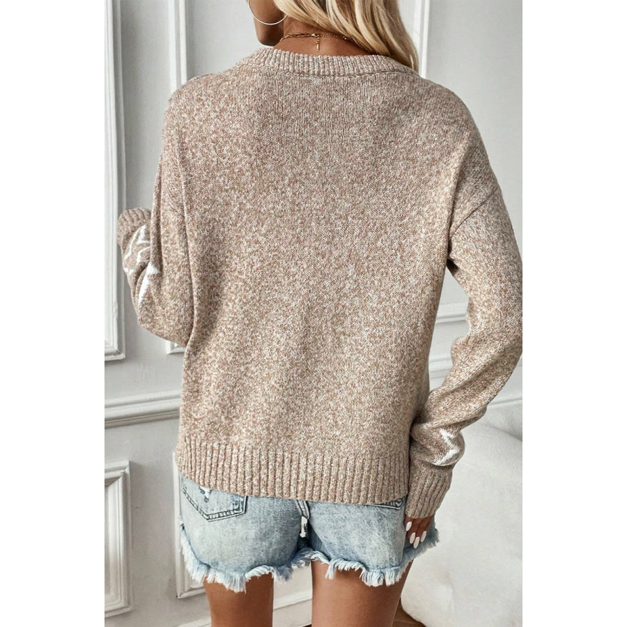 Star Round Neck Dropped Shoulder Sweater Apparel and Accessories