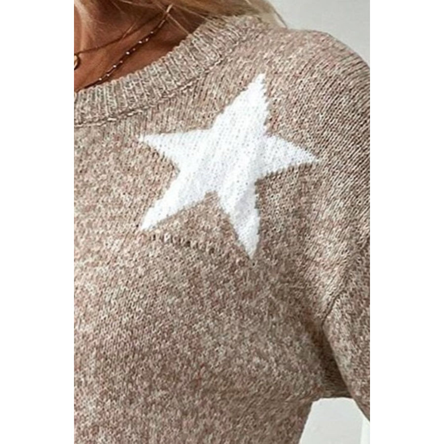 Star Round Neck Dropped Shoulder Sweater Apparel and Accessories