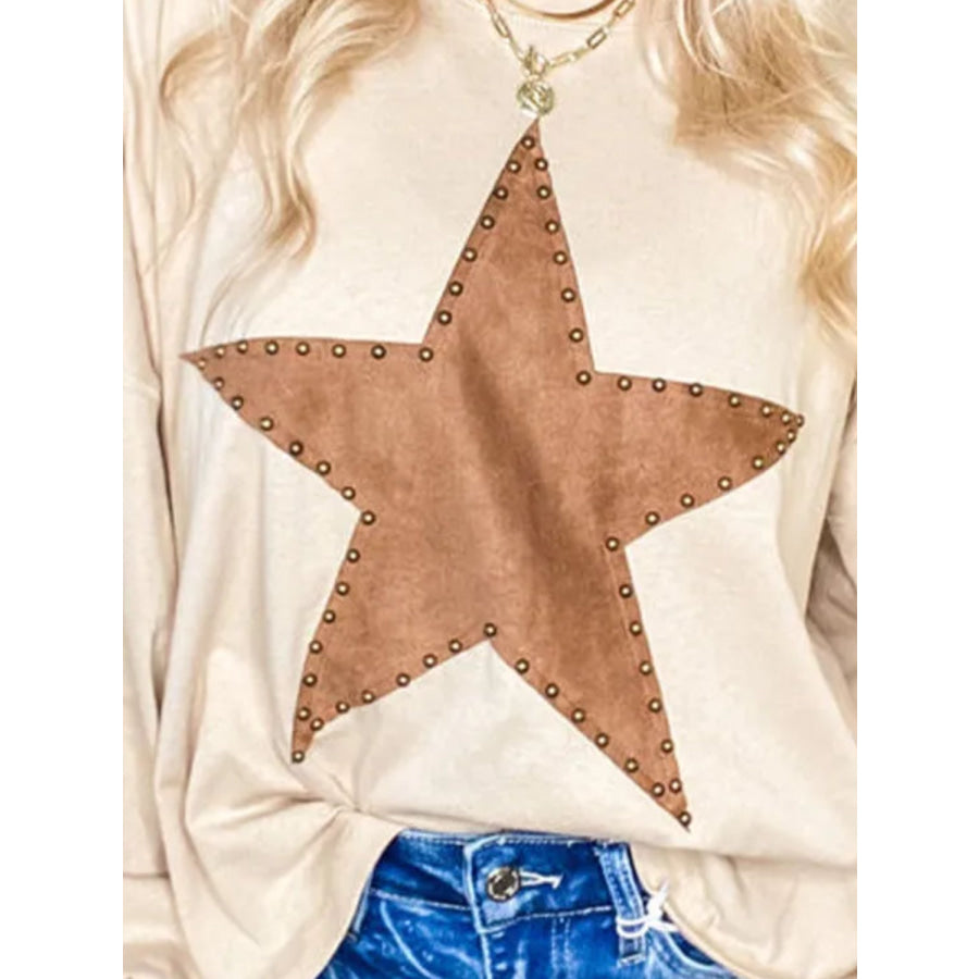 Star Round Neck Long Sleeve Blouse Apparel and Accessories