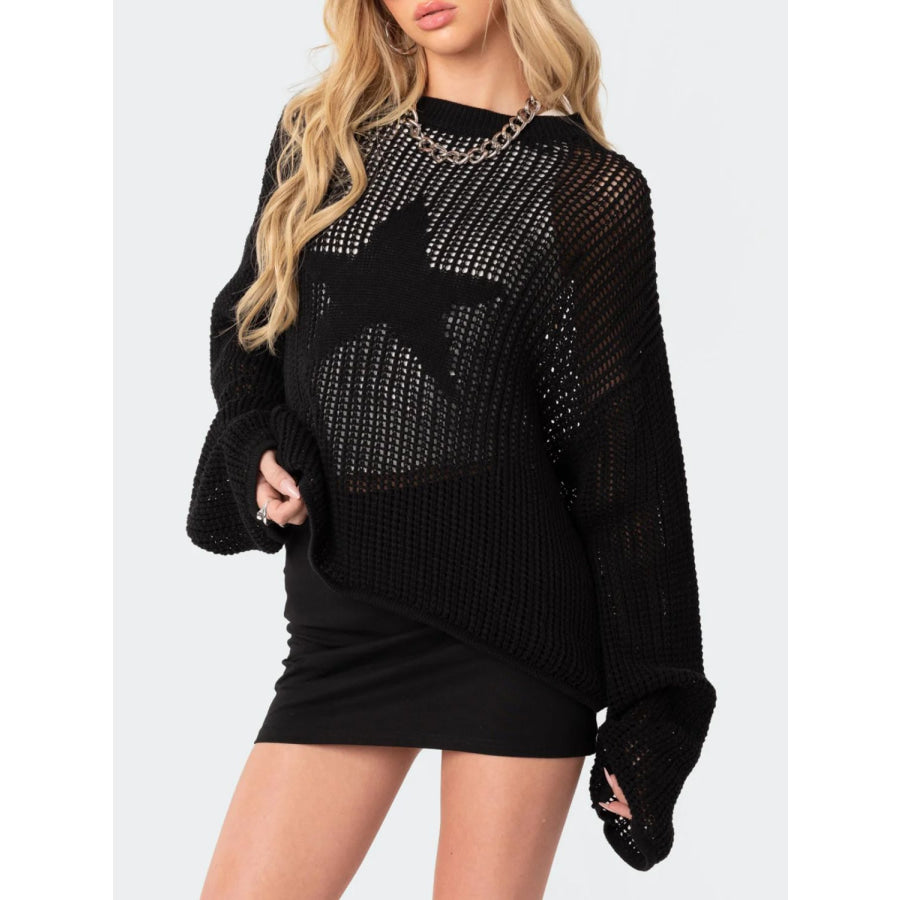 Star Round Neck Long Sleeve Knit Top Apparel and Accessories