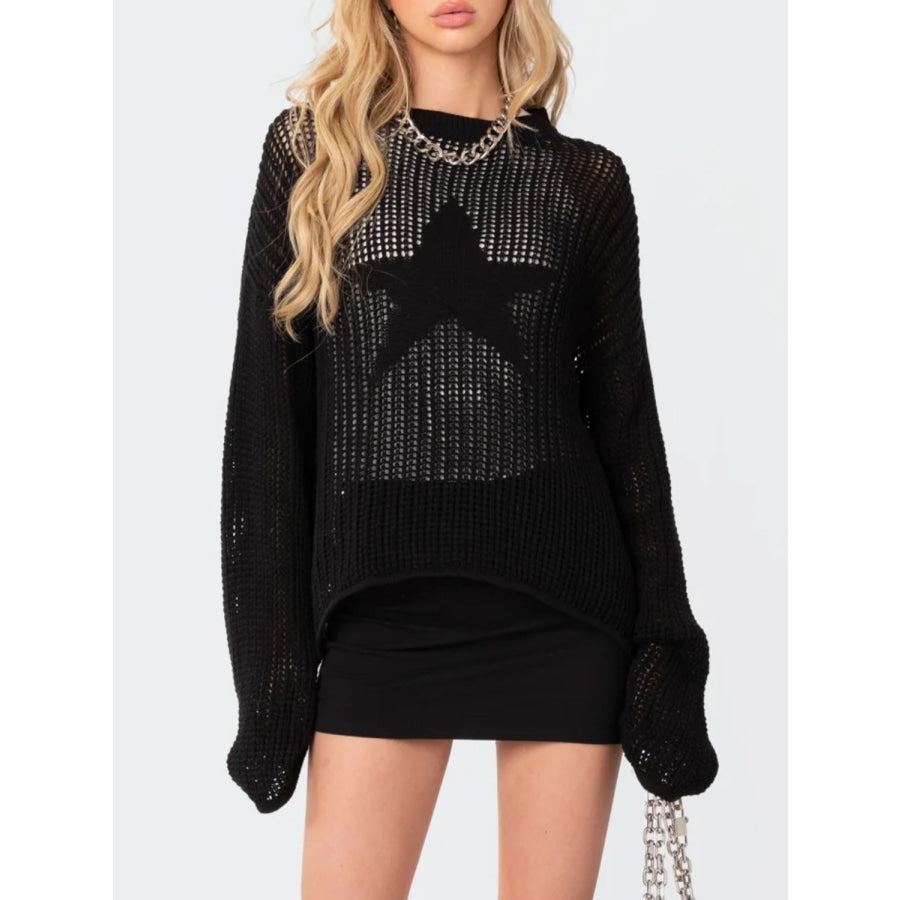 Star Round Neck Long Sleeve Knit Top Apparel and Accessories