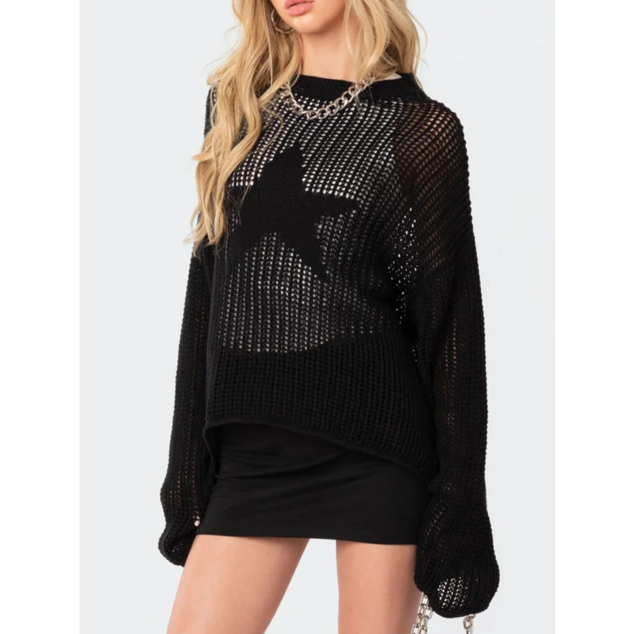 Star Round Neck Long Sleeve Knit Top Apparel and Accessories