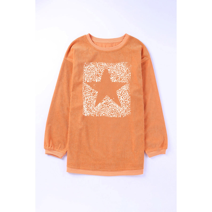 Star Round Neck Long Sleeve Oversize Sweatshirt Apparel and Accessories