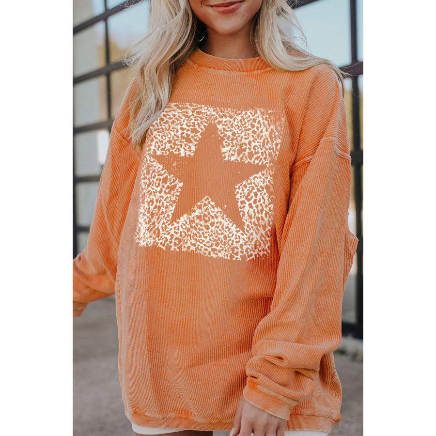 Star Round Neck Long Sleeve Oversize Sweatshirt Sherbet / S Apparel and Accessories