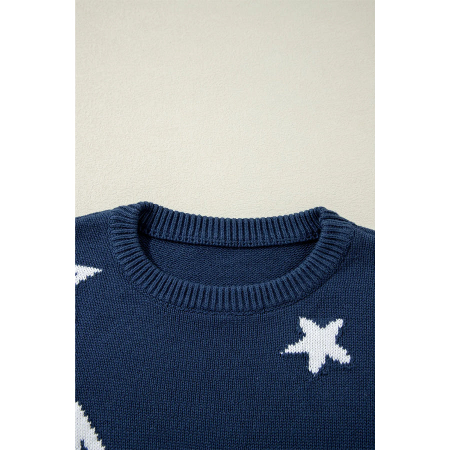 Star Round Neck Long Sleeve Sweater Apparel and Accessories