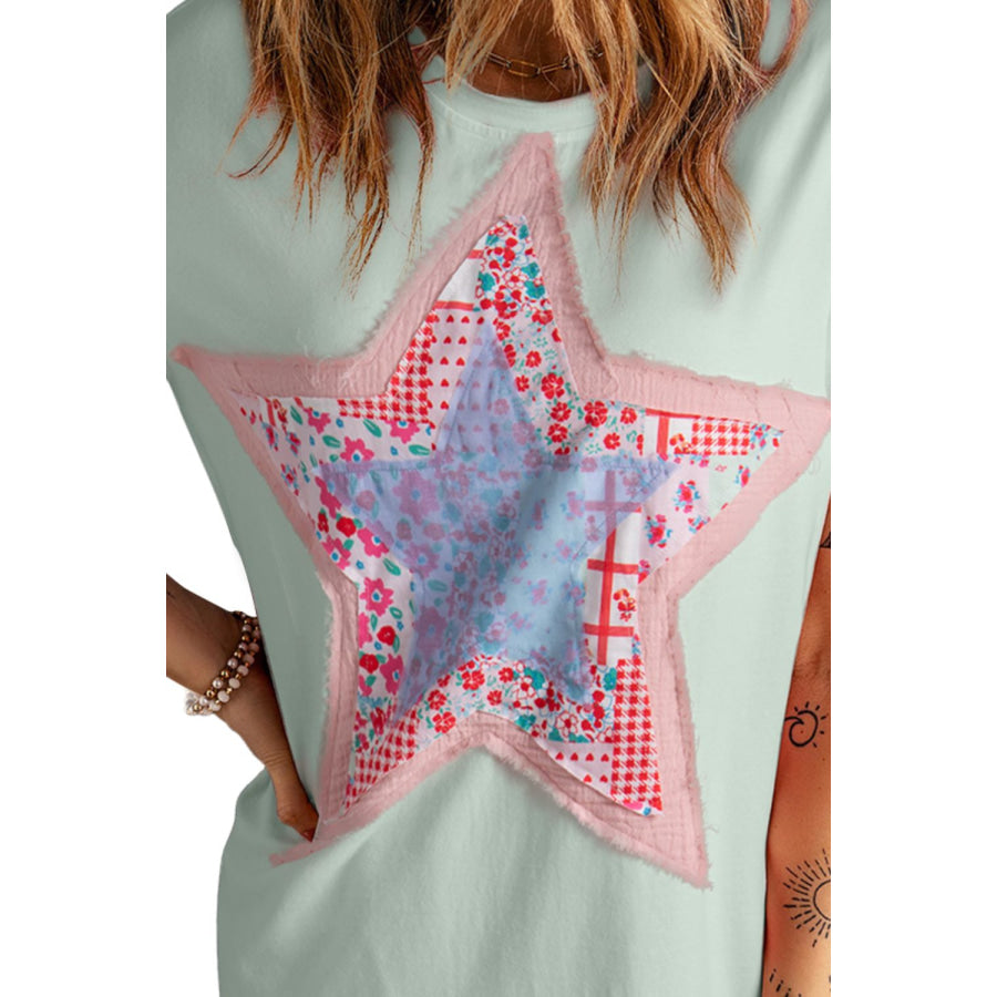 Star Round Neck Short Sleeve T-Shirt Apparel and Accessories