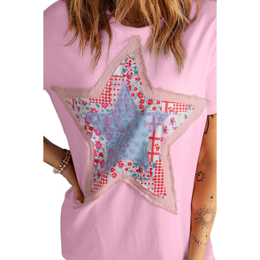 Star Round Neck Short Sleeve T-Shirt Apparel and Accessories