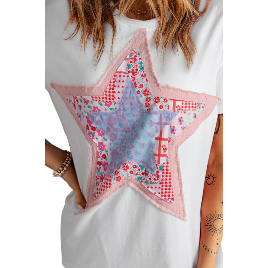 Star Round Neck Short Sleeve T-Shirt Apparel and Accessories