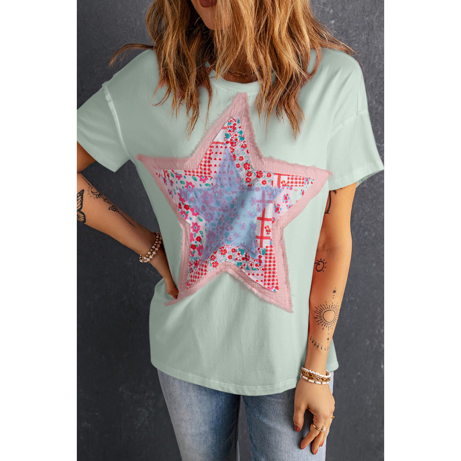 Star Round Neck Short Sleeve T-Shirt Sage / S Apparel and Accessories