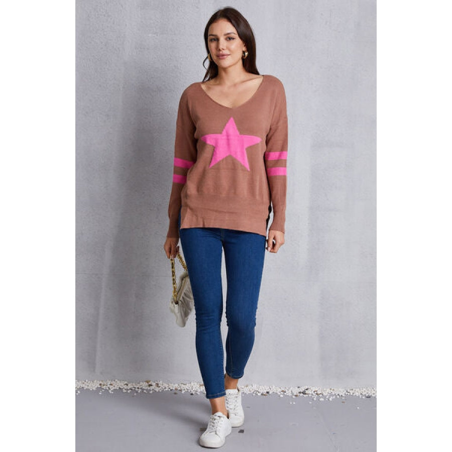 Star Scoop Neck Dropped Shoulder T-Shirt Clothing