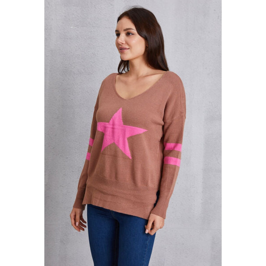 Star Scoop Neck Dropped Shoulder T-Shirt Clothing