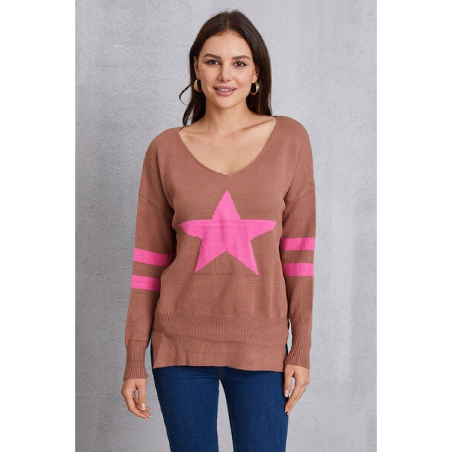 Star Scoop Neck Dropped Shoulder T-Shirt Light Mauve / S Clothing