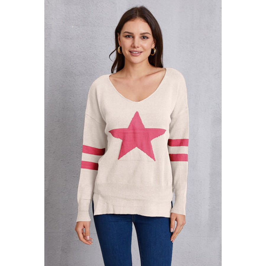 Star Scoop Neck Dropped Shoulder T-Shirt White / S Clothing