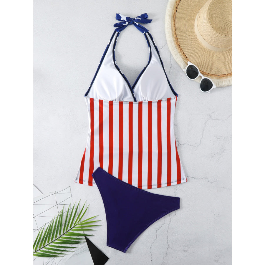 Star & Stripes Halter Neck Two - Piece Swim Set Royal Blue / S Apparel and Accessories