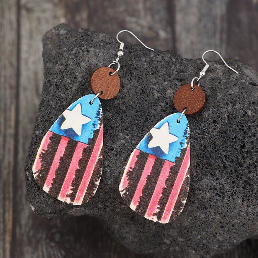 Star &amp; Stripes Wooden Dangle Earrings Multicolor / One Size Apparel and Accessories