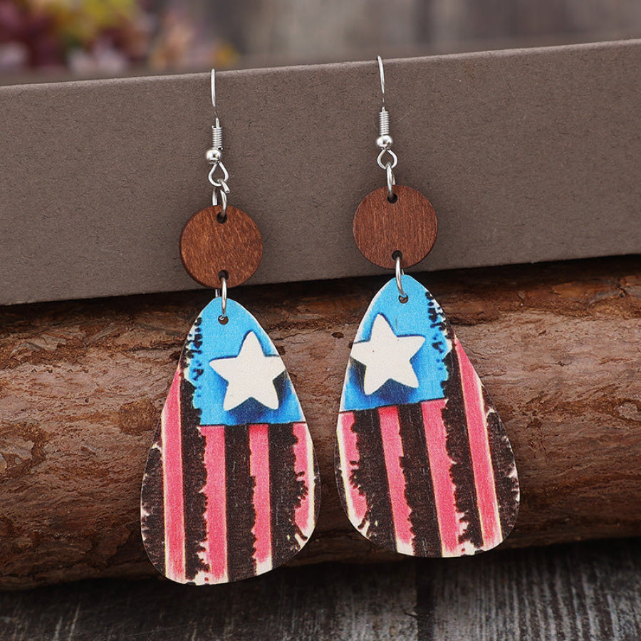 Star & Stripes Wooden Dangle Earrings Multicolor / One Size Apparel and Accessories