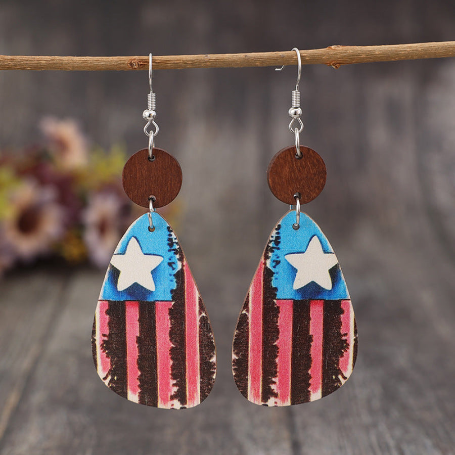 Star & Stripes Wooden Dangle Earrings Multicolor / One Size Apparel and Accessories