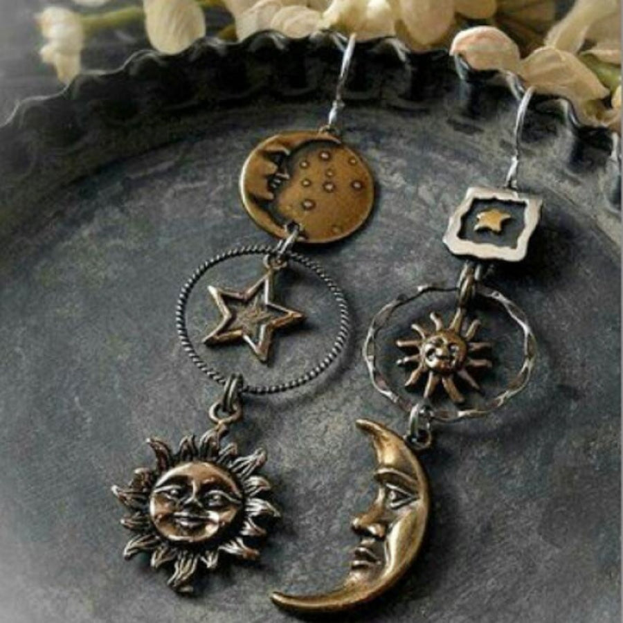 Star Sun and Moon Earrings Copper / One Size