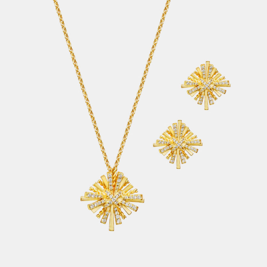 Starburst Gold-Plated Earrings and Necklace Set Gold / One Size Apparel and Accessories