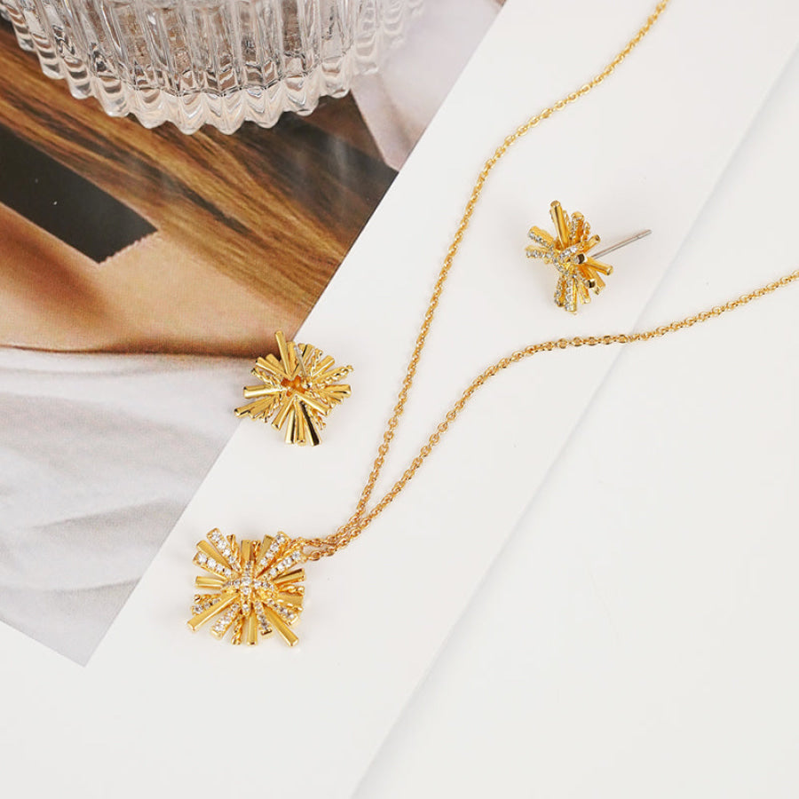 Starburst Gold-Plated Earrings and Necklace Set Gold / One Size Apparel and Accessories