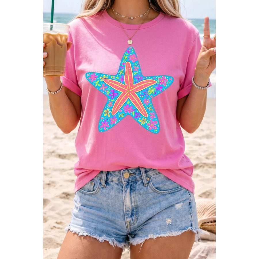 Starfish Graphic Round Neck T-Shirt Apparel and Accessories