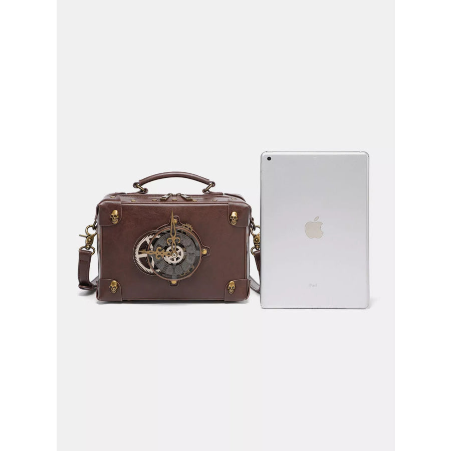 Steampunk Clockwork Design Crossbody Bag Brown / ONESIZE Apparel and Accessories