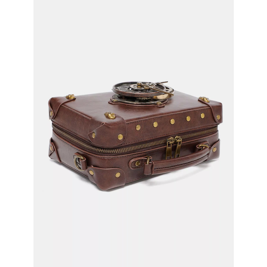 Steampunk Clockwork Design Crossbody Bag Brown / ONESIZE Apparel and Accessories