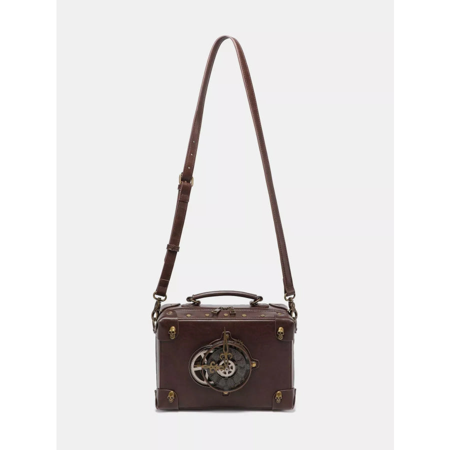 Steampunk Clockwork Design Crossbody Bag Brown / ONESIZE Apparel and Accessories