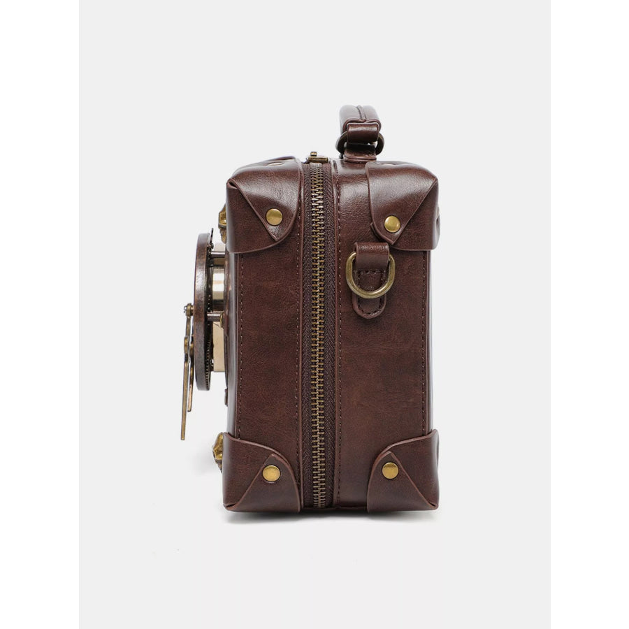 Steampunk Clockwork Design Crossbody Bag Brown / ONESIZE Apparel and Accessories