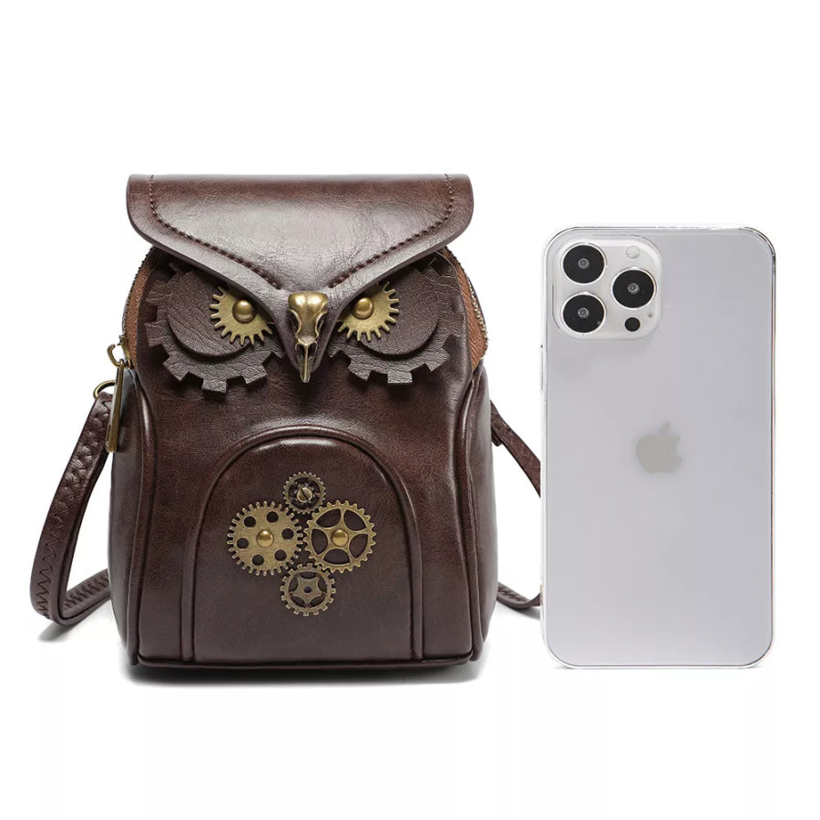 Steampunk Owl Design Crossbody Bag Brown / ONESIZE Apparel and Accessories