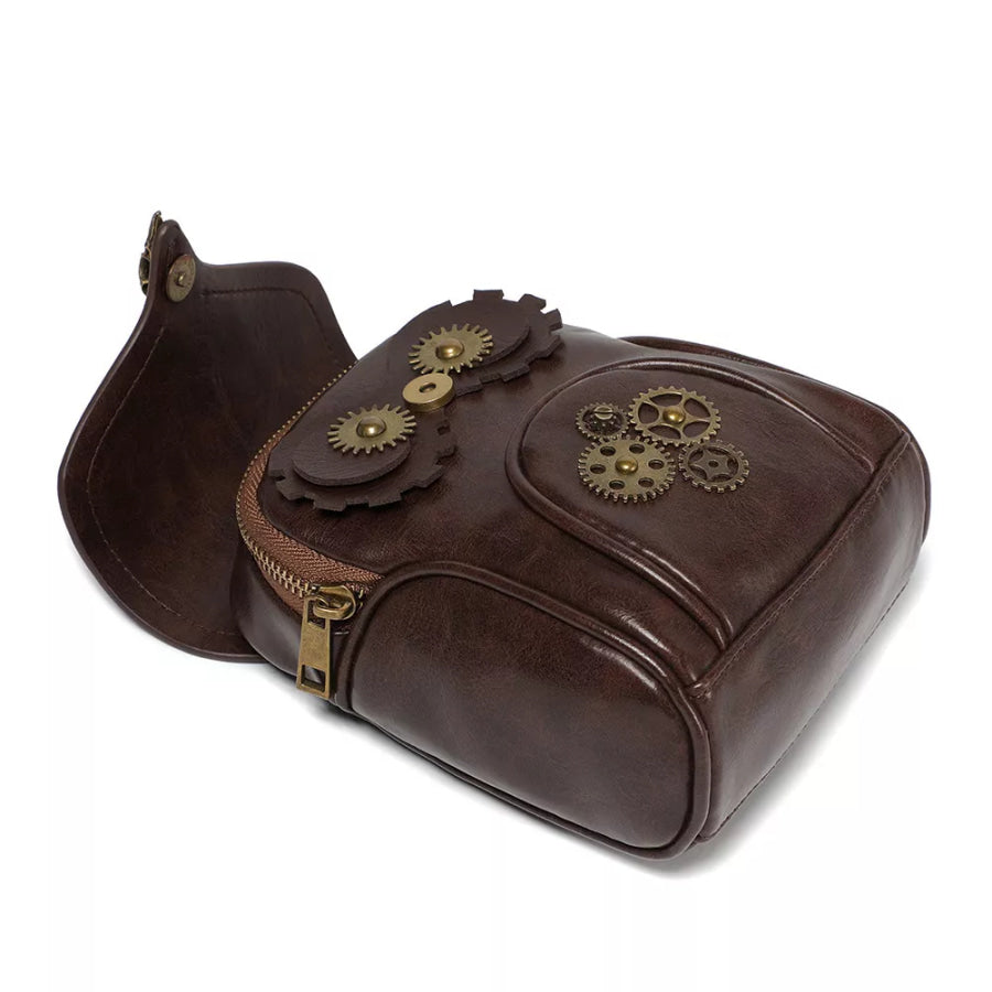 Steampunk Owl Design Crossbody Bag Brown / ONESIZE Apparel and Accessories