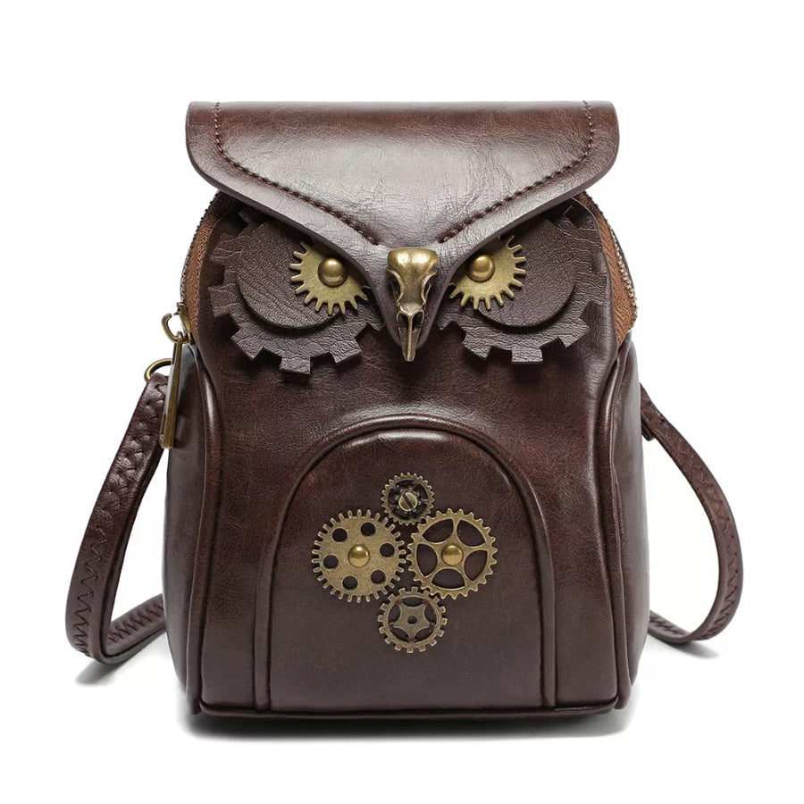 Steampunk Owl Design Crossbody Bag Brown / ONESIZE Apparel and Accessories