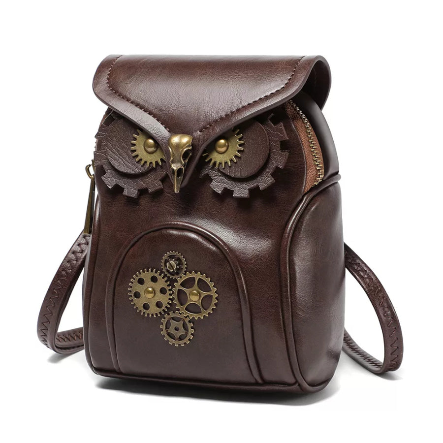 Steampunk Owl Design Crossbody Bag Brown / ONESIZE Apparel and Accessories