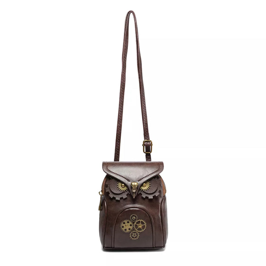 Steampunk Owl Design Crossbody Bag Brown / ONESIZE Apparel and Accessories