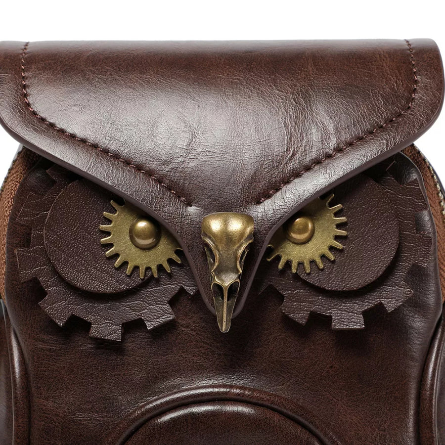 Steampunk Owl Design Crossbody Bag Brown / ONESIZE Apparel and Accessories