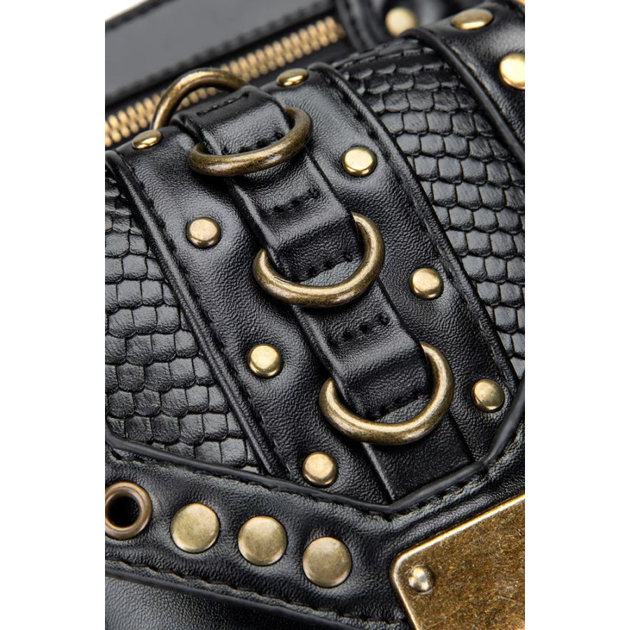 Steampunk Rivet Decor Multipurpose Crossbody Bag Black / ONESIZE Apparel and Accessories