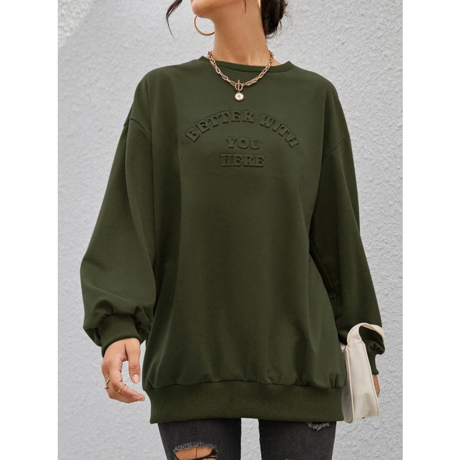 Stereoscopic Letter Round Neck Long Sleeve Sweatshirt Apparel and Accessories