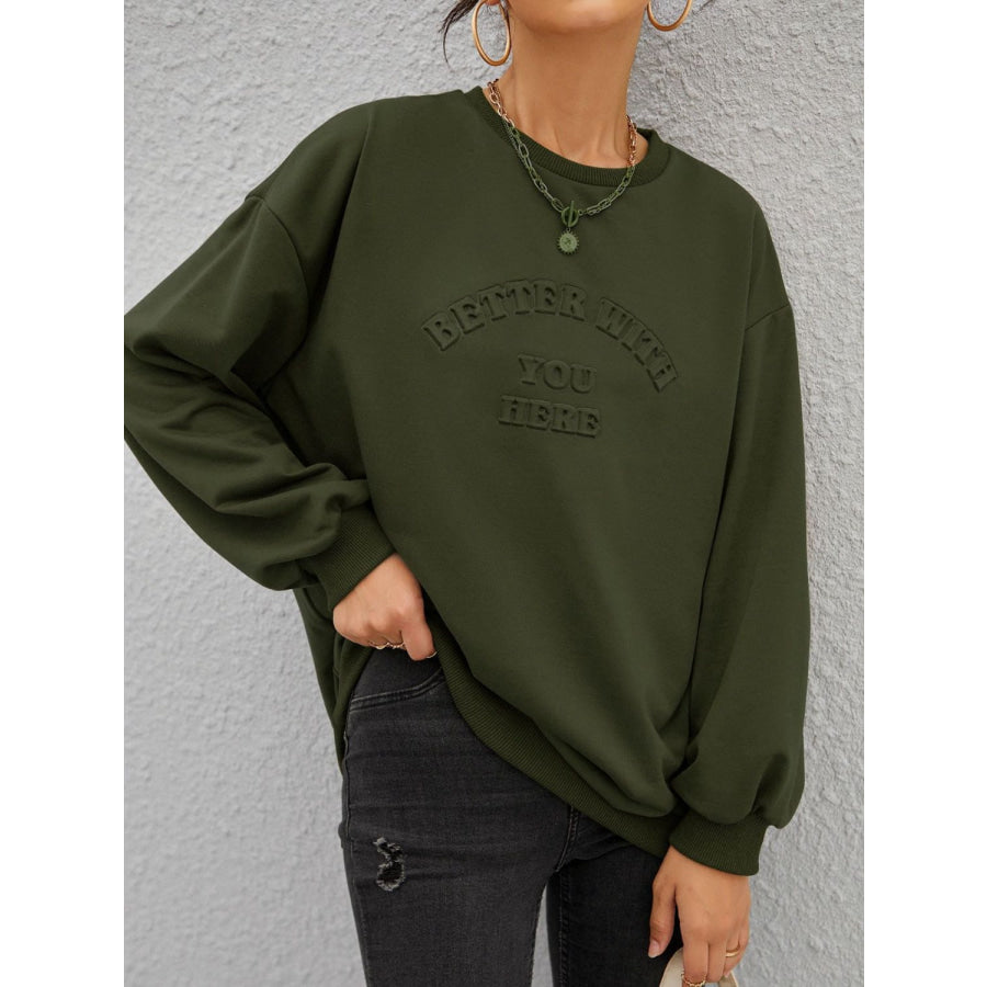 Stereoscopic Letter Round Neck Long Sleeve Sweatshirt Apparel and Accessories