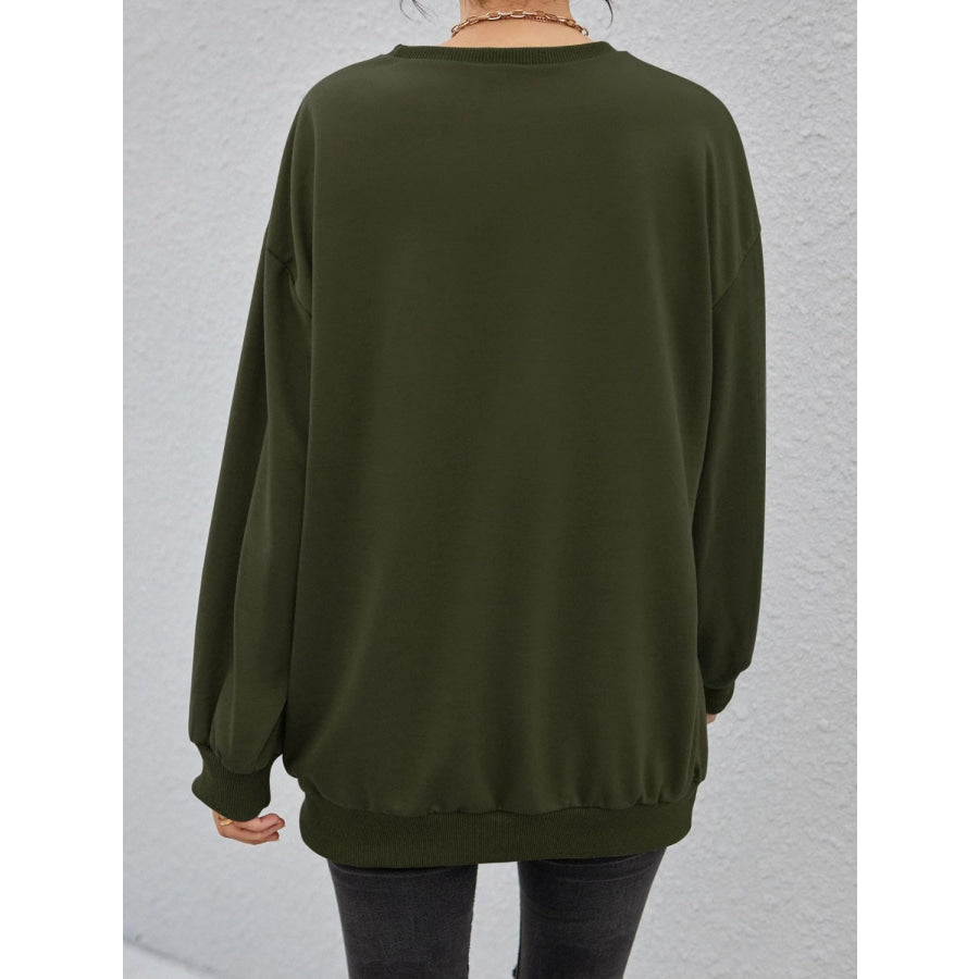 Stereoscopic Letter Round Neck Long Sleeve Sweatshirt Black Forest / S Apparel and Accessories