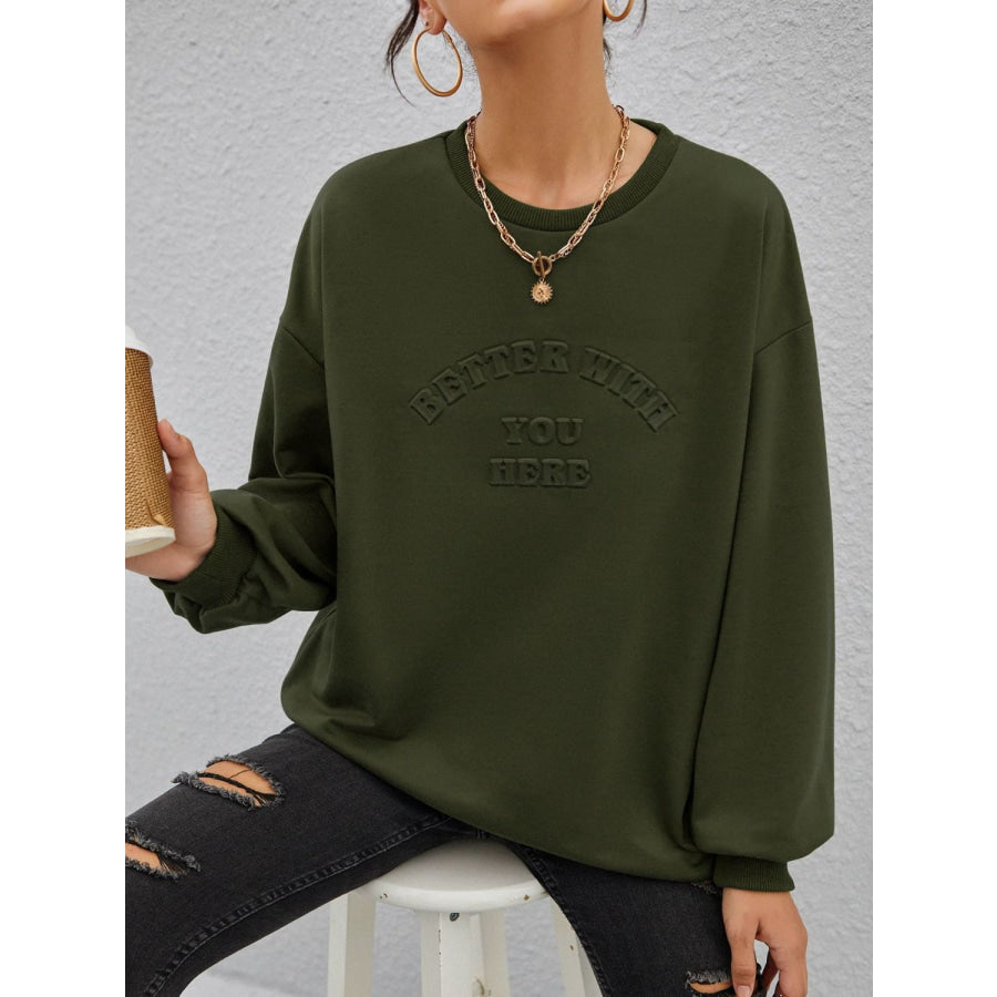 Stereoscopic Letter Round Neck Long Sleeve Sweatshirt Apparel and Accessories